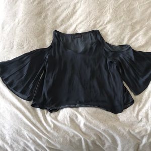 ASTR Dark Grey Blue Cold-Shoulder Blouse